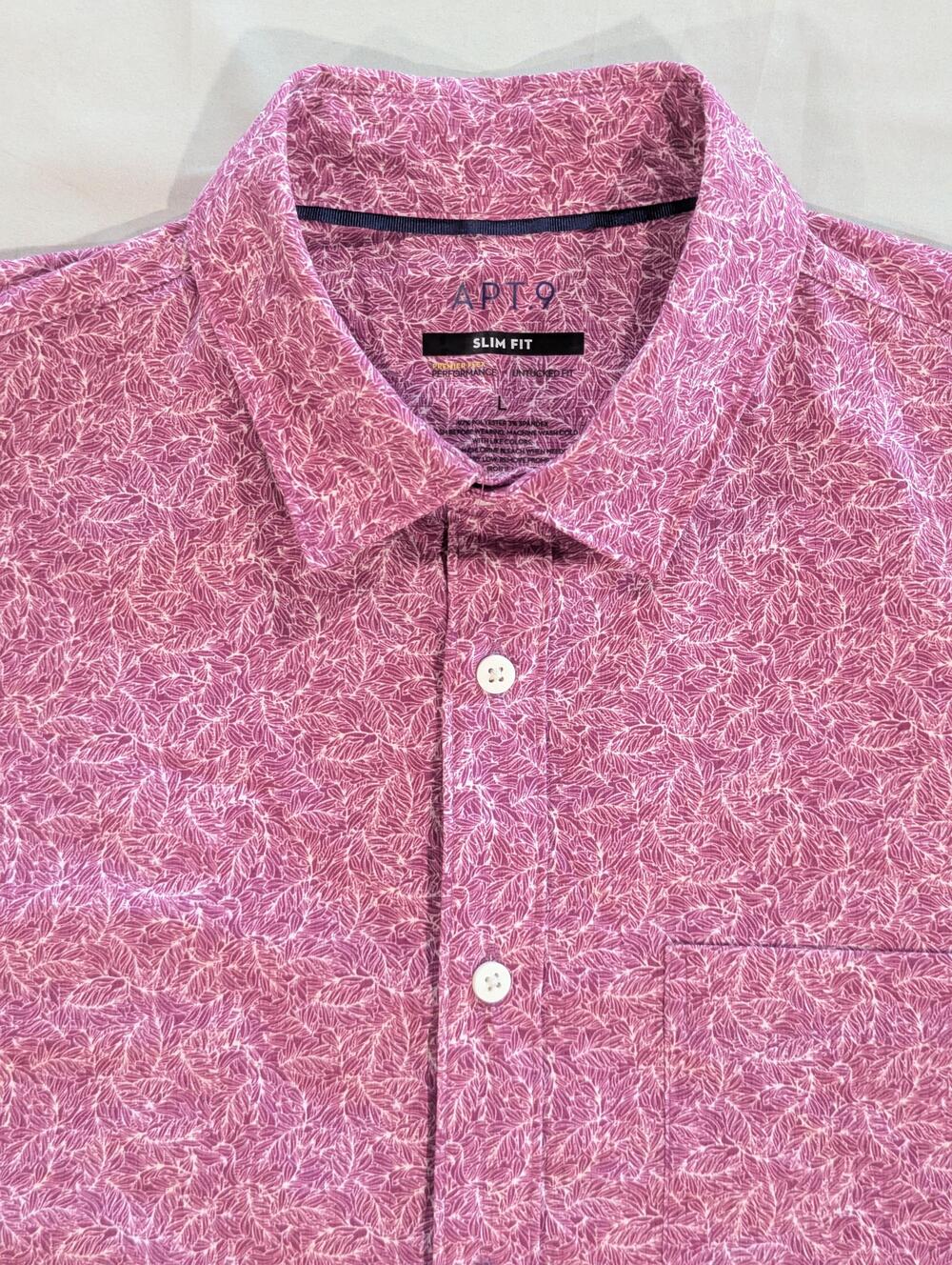 APT. 9 Shirt Mens L Pink Floral Long Sleeve Button Up Slim Fit Stretch Casual